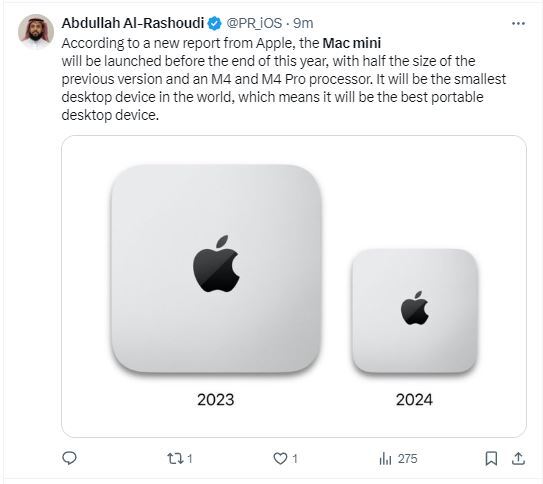 苹果秋季将卖史上最小Mac电脑——搭载M4芯片的新款Mac Mini，迎接AI功能